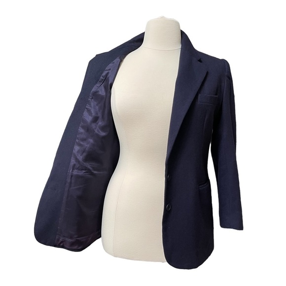 Vintage Navy Blue Wool 2 Button Blazer with Front Pockets by Michele Size: 12 - Picture 2 of 13